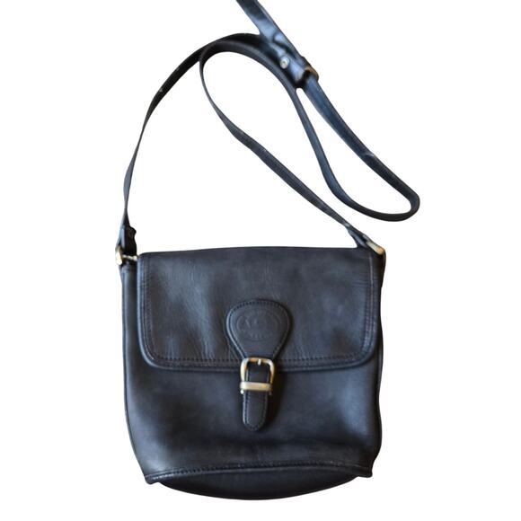 Vintage ALDO Leather Shoulder Bag Purse Black Y2K 90s Satchel Buckle Minimalist - Picture 1 of 10